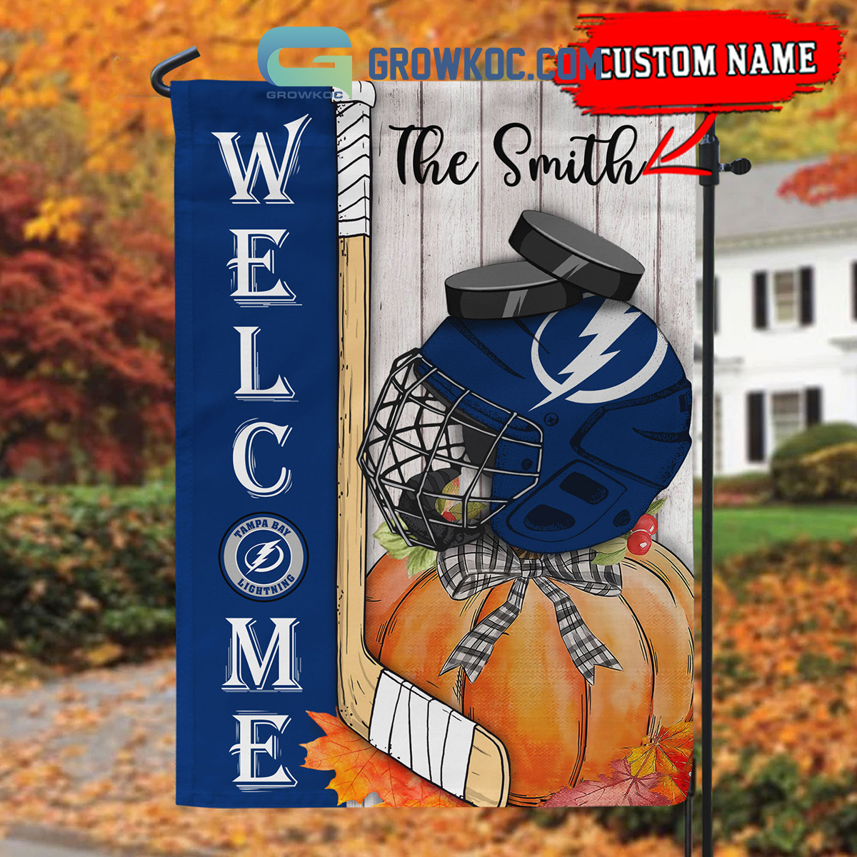 Tampa Bay Lightning NHL Welcome Fall Pumpkin Personalized House Garden Flag2B1 Eyy63