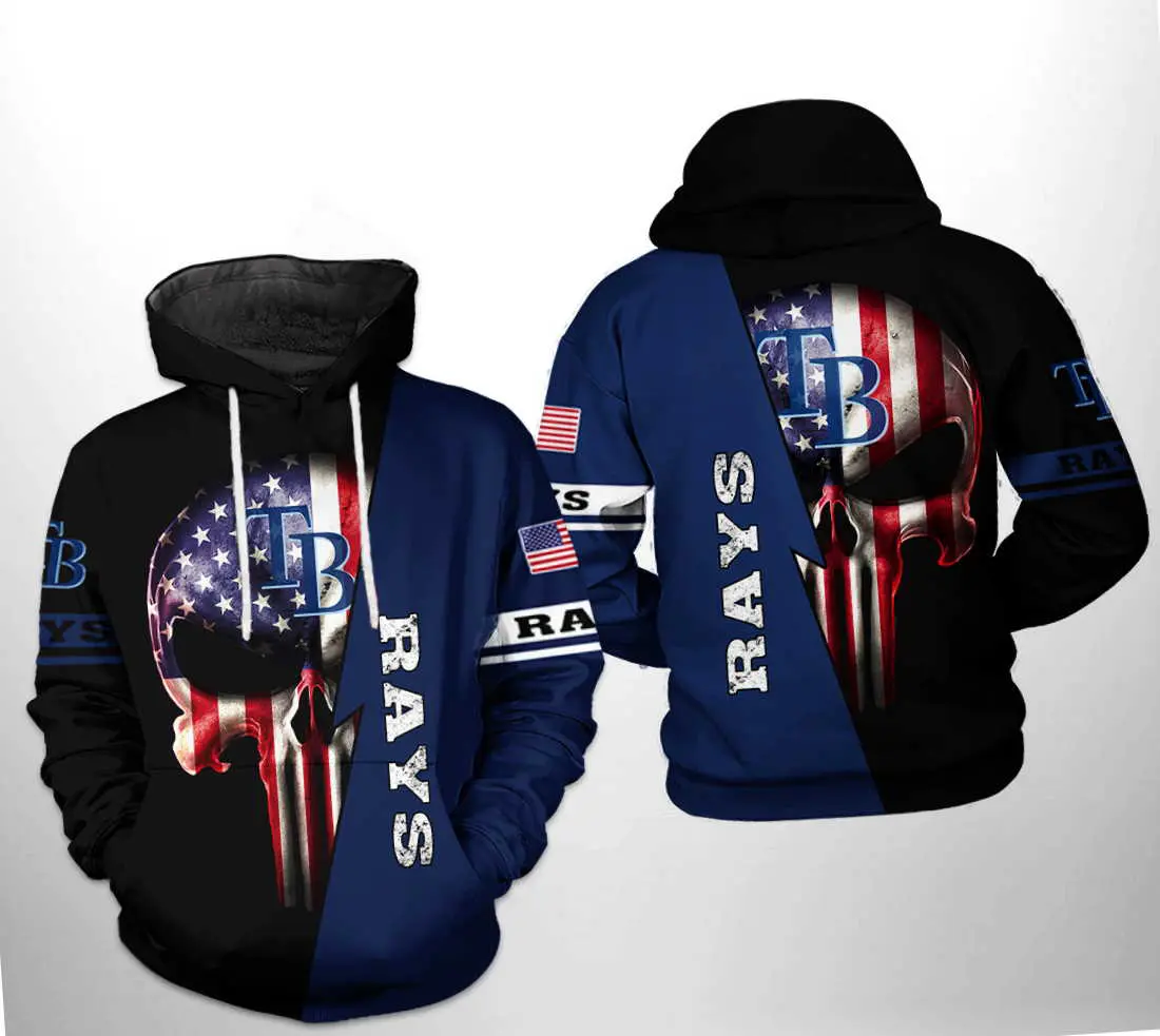 Tampa Bay Rays MLB US Flag Skull All Over Print Hoodie 0