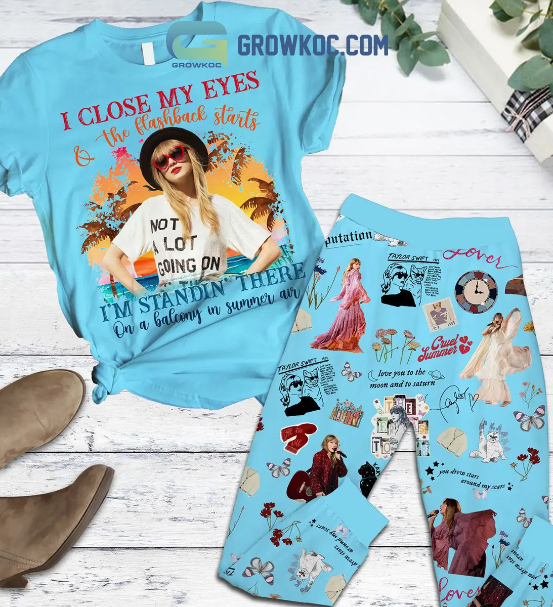 Taylor Swift And The Flashback Starts Blue Fleece Pajamas Set2B1 6KGB4