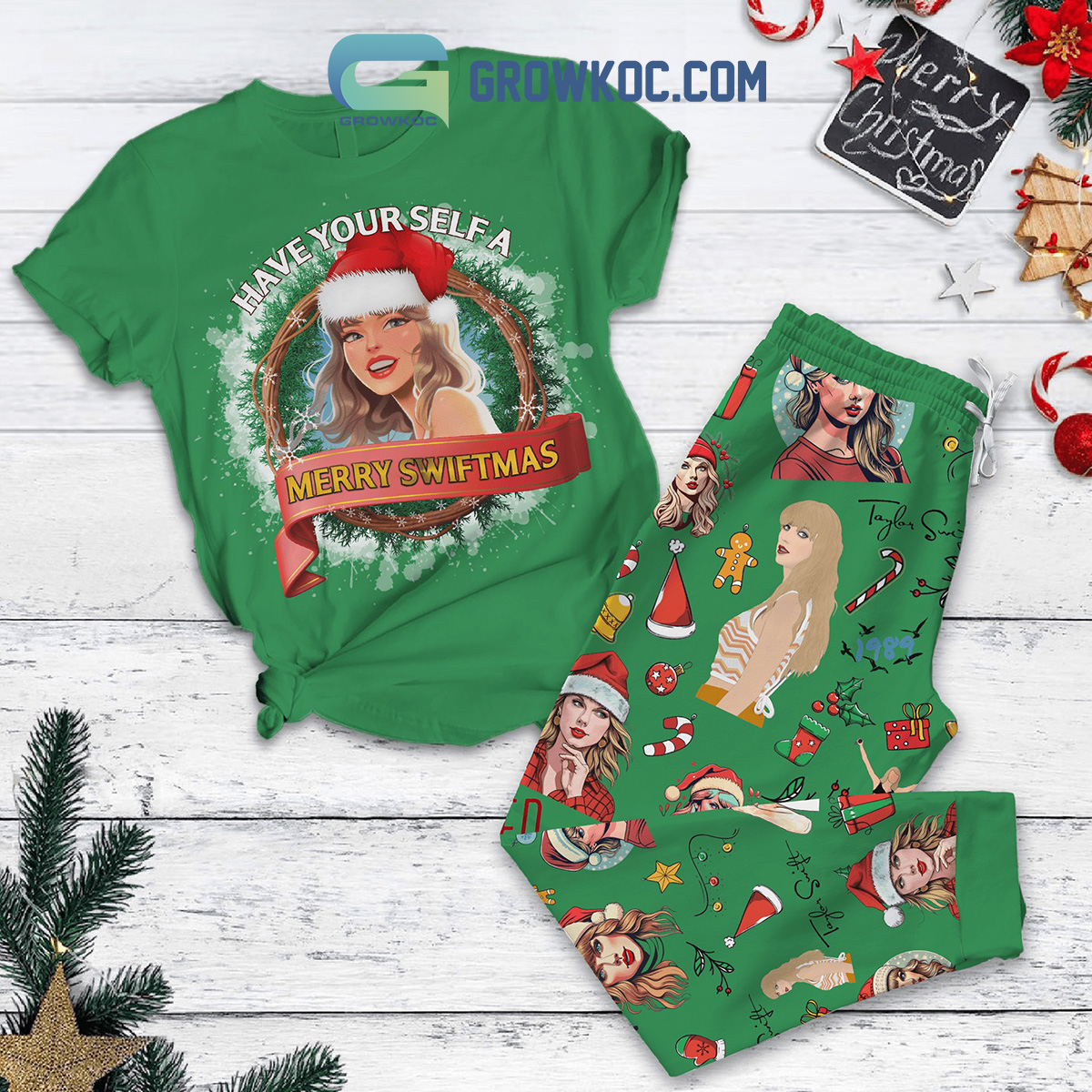 Taylor Swift Christmas Have Yourself A Merry Swiftmas Fleece Pajamas Set2B1 U6Gmh