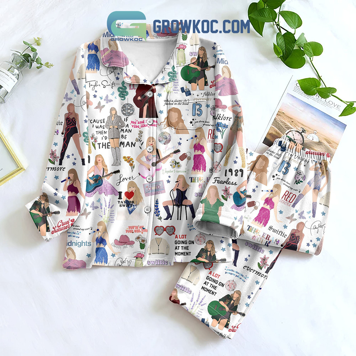 Taylor Swift White Design Album Midnights Fearless 1989 Folklore Cowboy Like Me Cruel Summer Silk Pajamas Set2B1 J3x8t