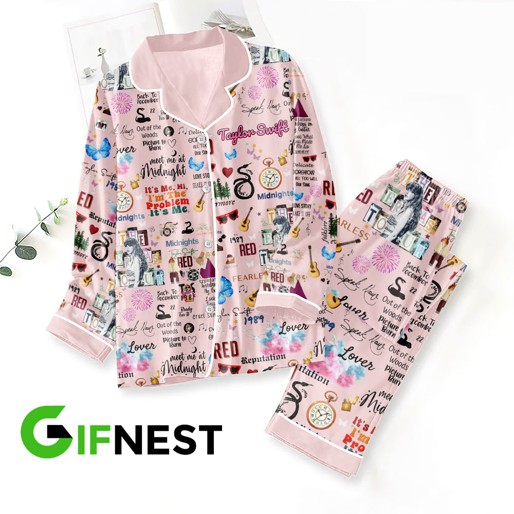 Taylor Swift Button Down Pajamas Set VANDH252 Hanh Pink 1