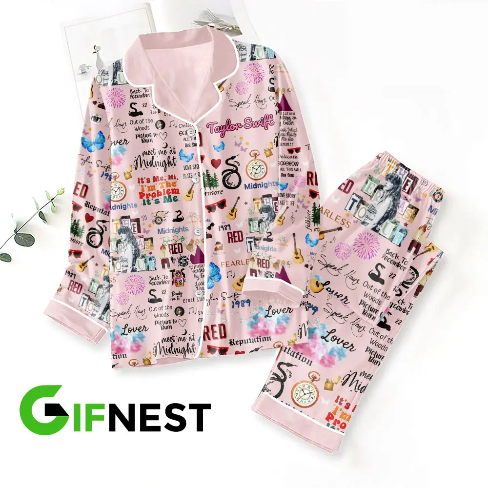 Taylor Swift Button Down Pajamas Set VANDH252 Hanh Pink 1