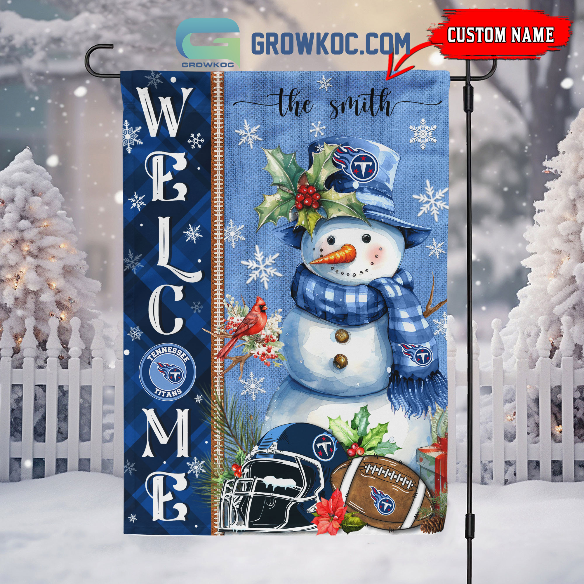 Tennessee Titans Football Snowman Welcome Christmas Personalized House Gargen Flag2B1 E5WCj