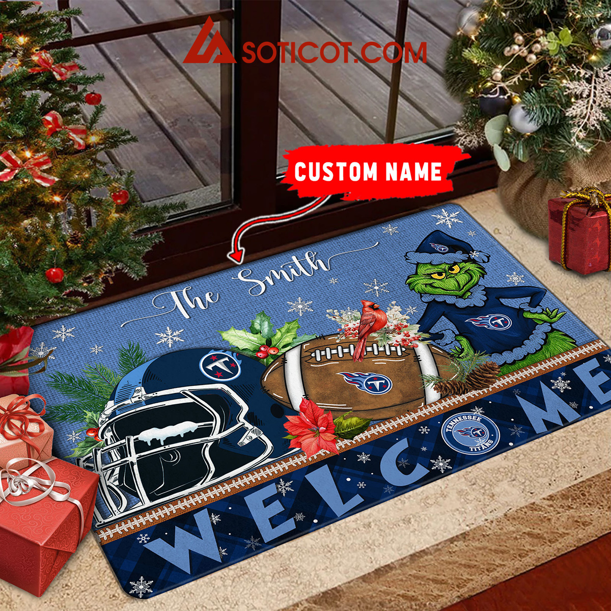 Tennessee Titans Grinch Welcome Christmas Football Personalized Doormat2B1 CS5at