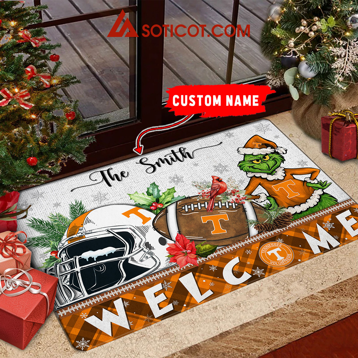 Tennessee Volunteers Grinch Welcome Christmas Football Personalized Doormat2B1 oiLJF