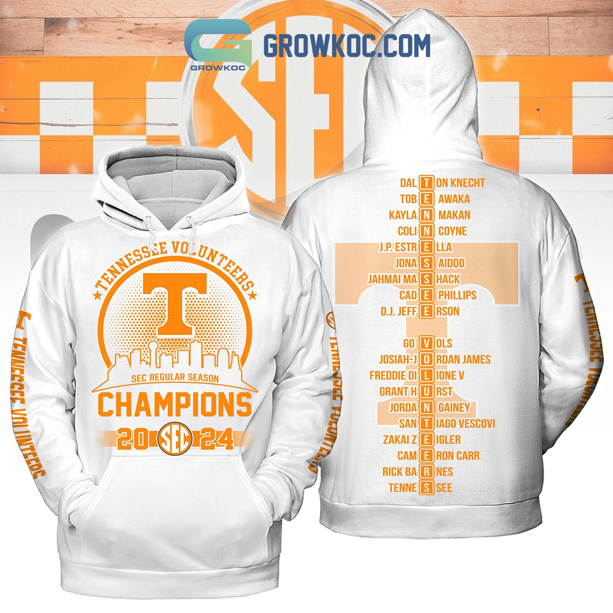 Tennessee Volunteers SEC Regular Season Champions 2024 White Hoodie Shirts2B1 p8icE