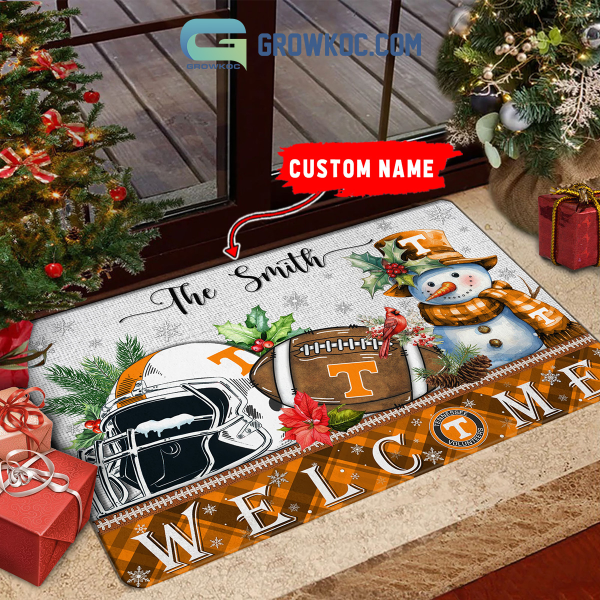 Tennessee Volunteers Snowman Welcome Christmas Football Personalized Doormat2B1 ltMo2