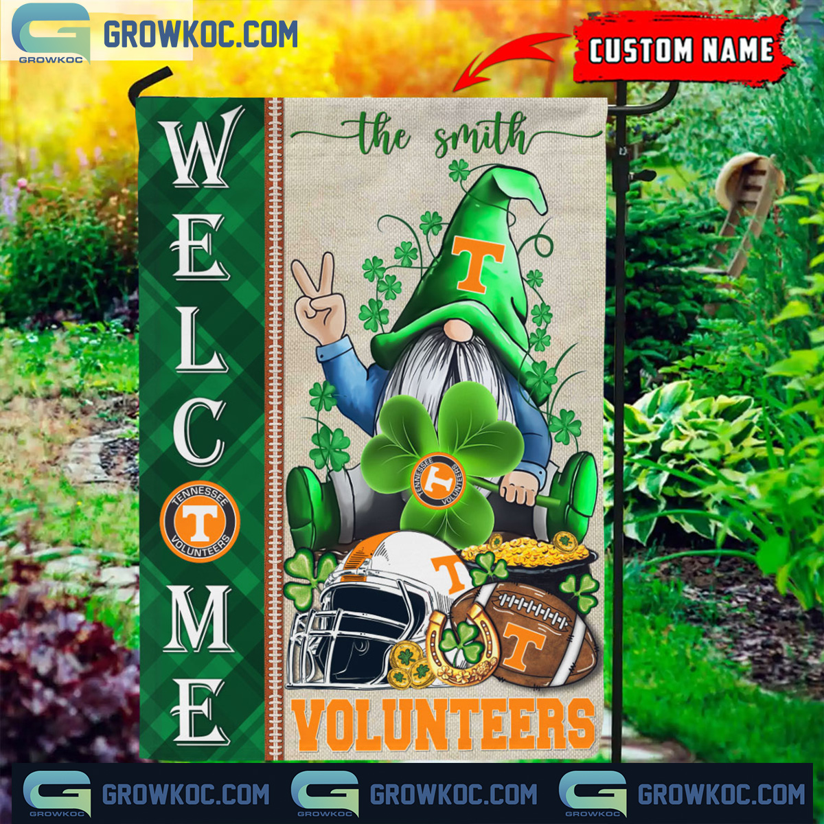 Tennessee Volunteers St. Patricks Day Shamrock Personalized Garden Flag2B1 JfENj