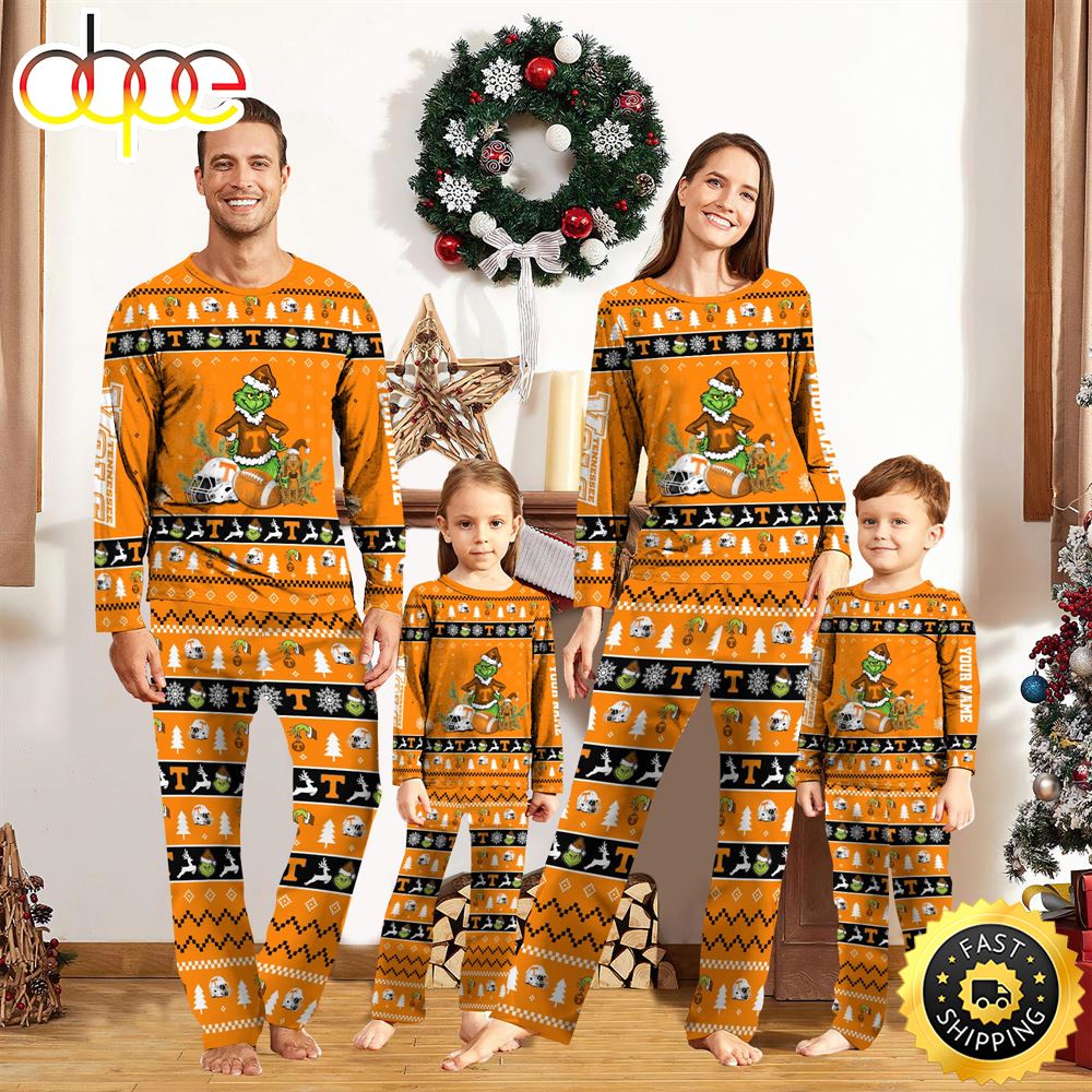 Tennessee Volunteers NCAA Custom Name Grinch Christmas And Sport Team Pajama Set ktao6o