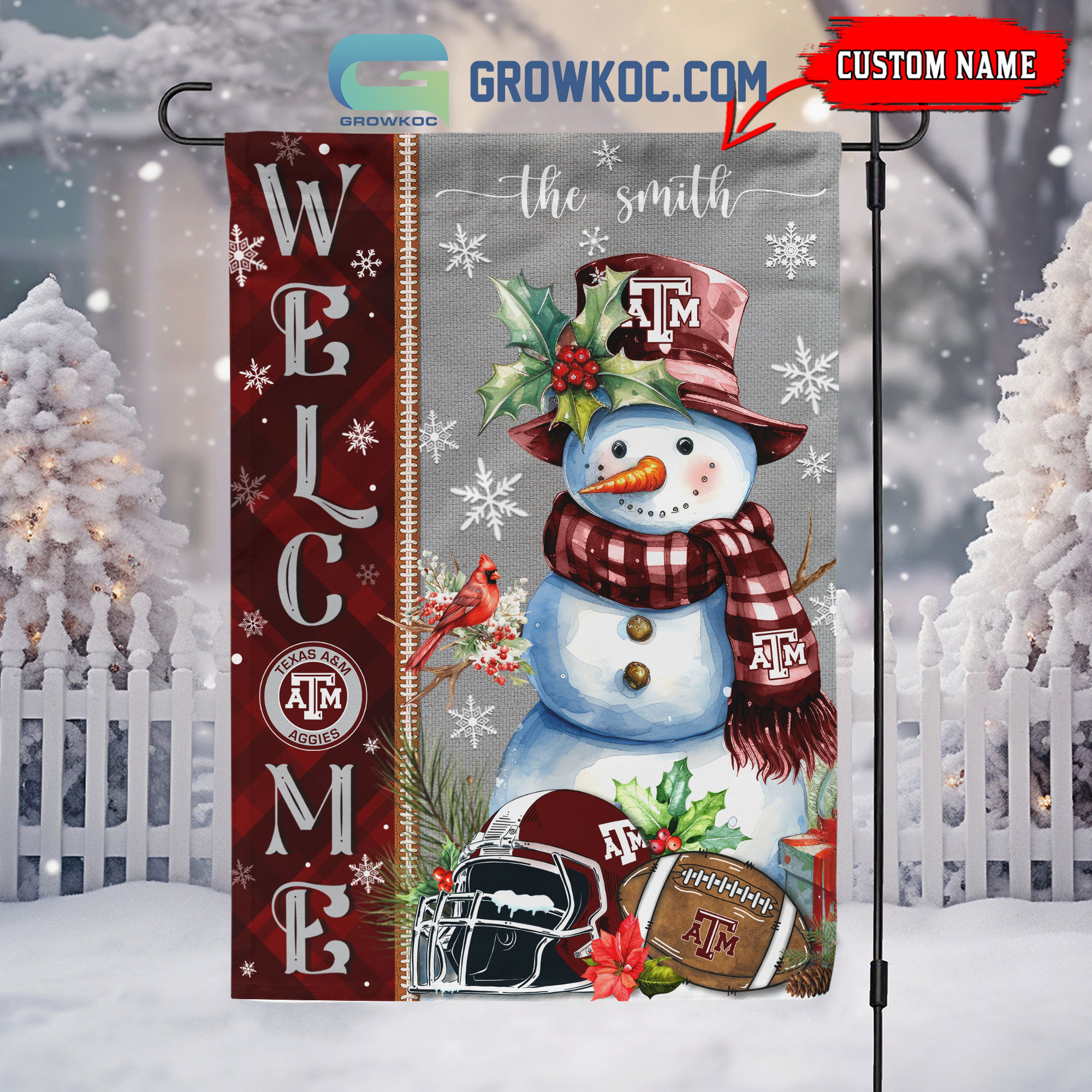 Texas A26amp3BM Aggies Football Snowman Welcome Christmas House Garden Flag2B1 aFfqh