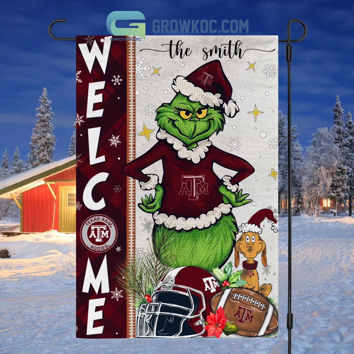 Texas A26amp3BM Aggies NCAA Grinch Football Welcome Christmas House Garden Flag2B1 8J54G