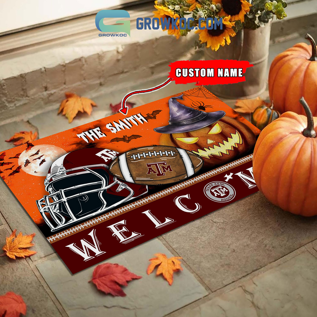 Texas A M Aggies NCAA Football Welcome Halloween Personalized Doormat2B1 UhMnV