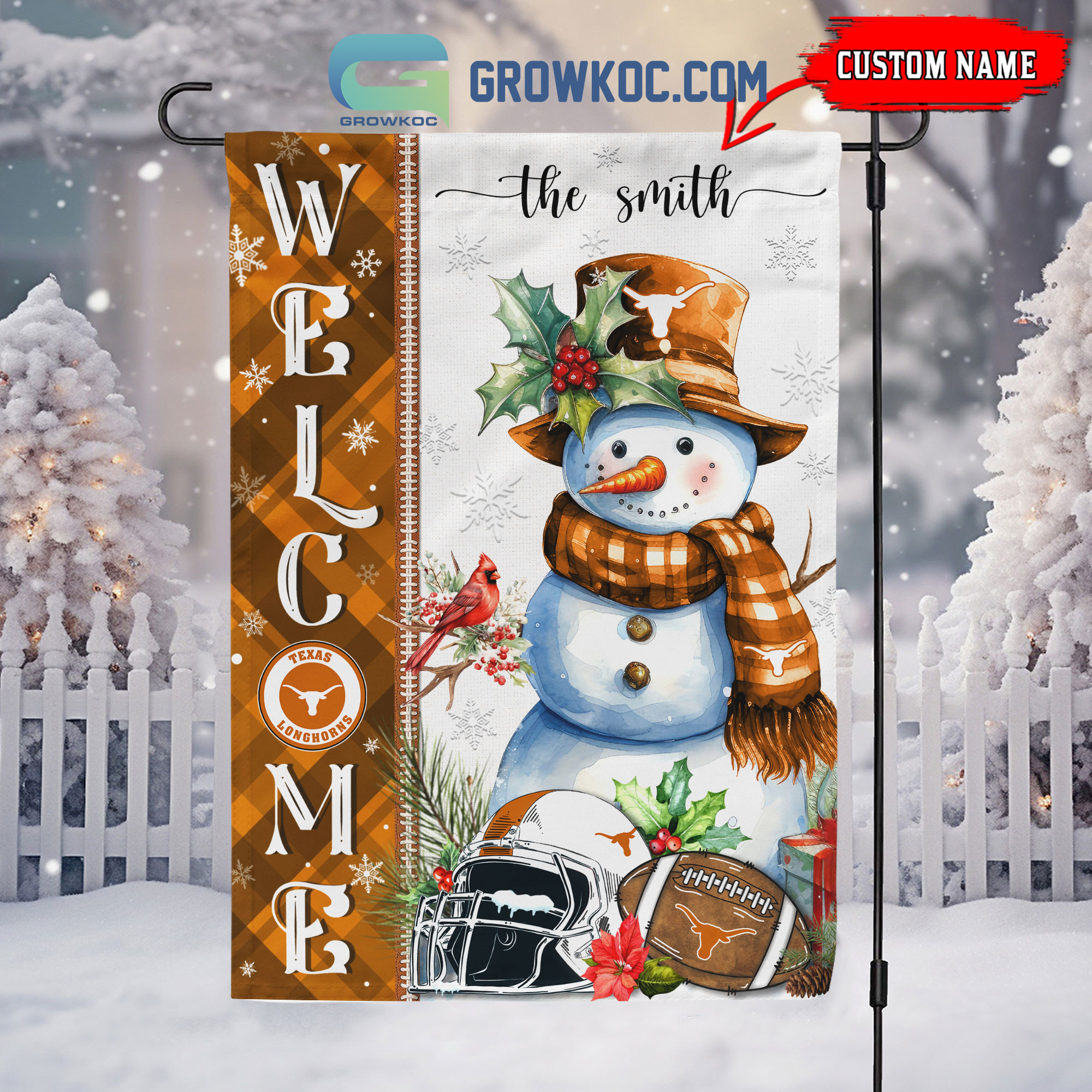 Texas Longhorns Football Snowman Welcome Christmas House Garden Flag2B1 Ixvwl