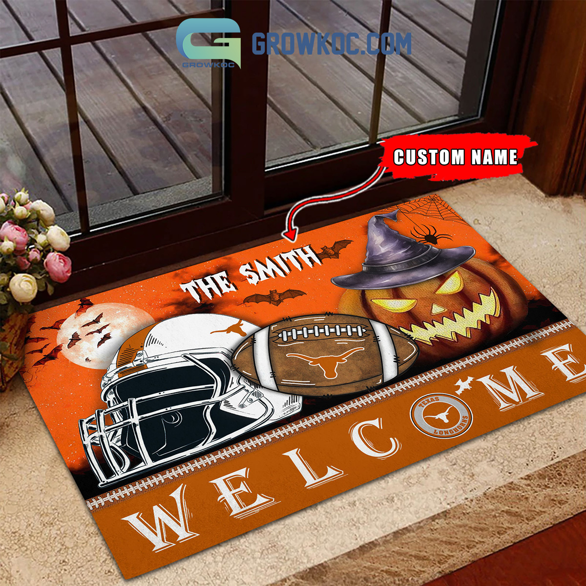 Texas Longhorns NCAA Football Welcome Halloween Personalized Doormat2B1 ahGab