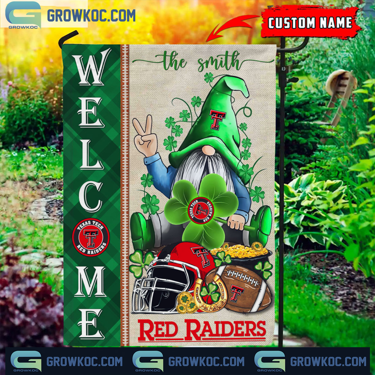 Texas Tech Red Raiders St. Patricks Day Shamrock Personalized Garden Flag2B1 RvdfE