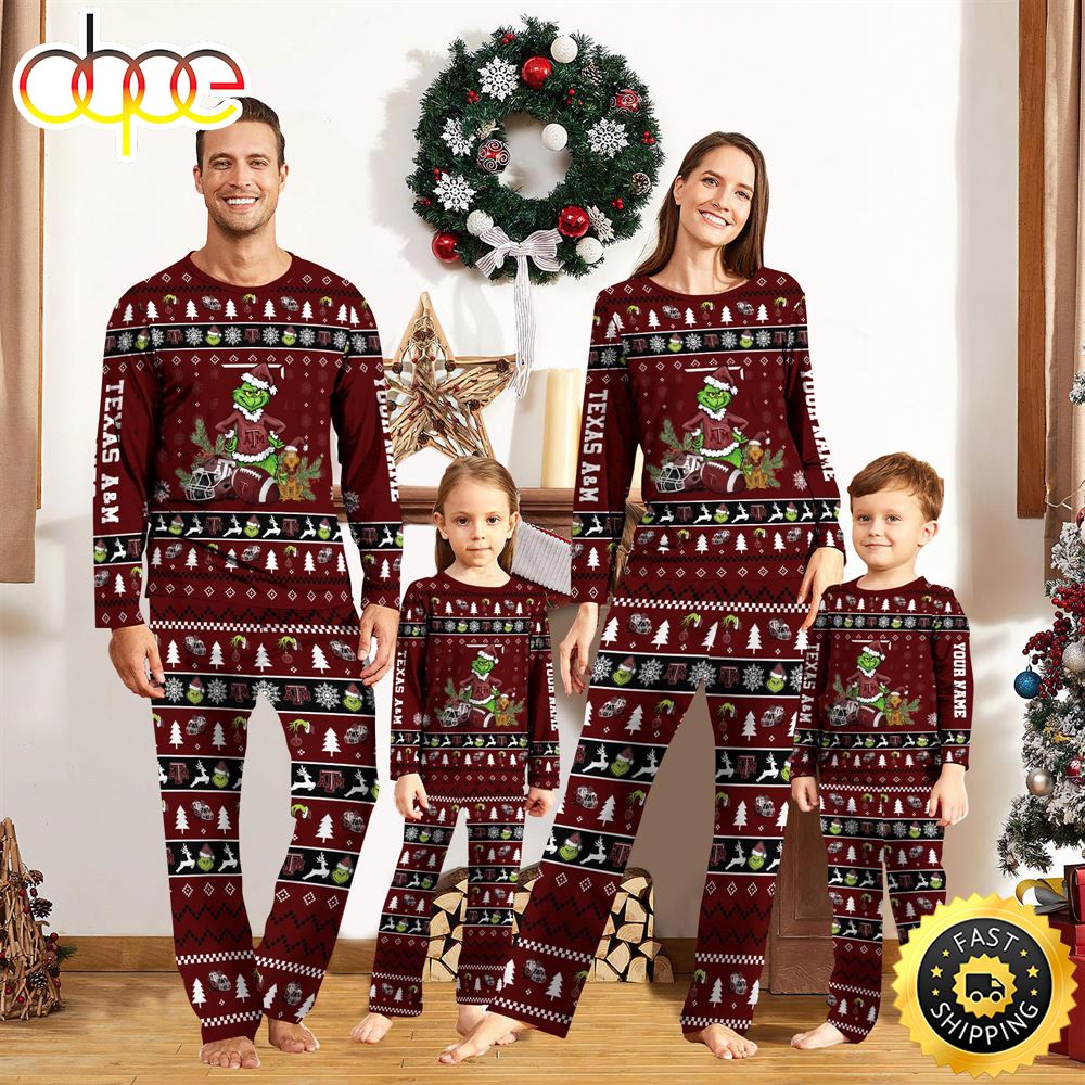 Texas A M Aggies NCAA Custom Name Grinch Christmas And Sport Team Pajama Set bkp6ht