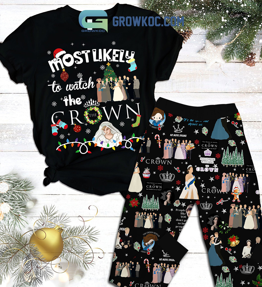 The Crown No More Drama Christmas Happy Holiday Fleece Pajamas Set2B1 Rra8e