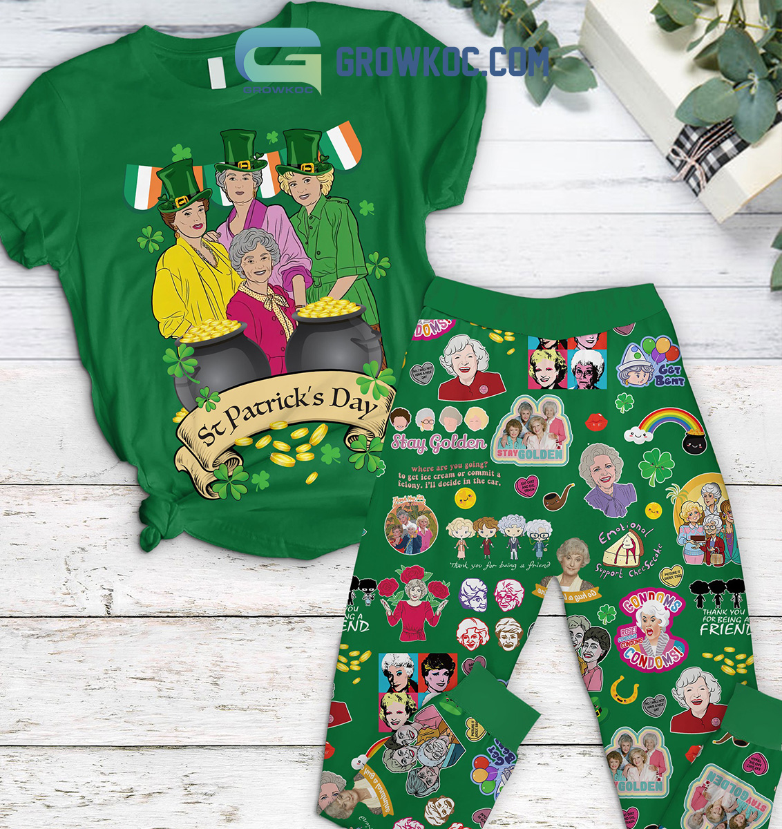 The Golden Girls St. Patricks Day Fleece Pajamas Set Green2B1 QEG5Q