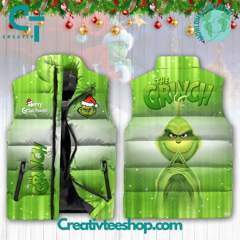 The Grinch Merry Christmas Sleeveless Puffer Jacket 1