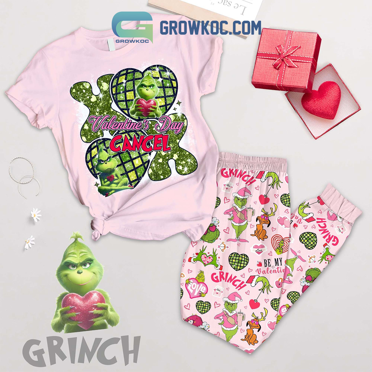 The Grinch Valentine Canceled Fleece Pajamas Set2B1 x8irg