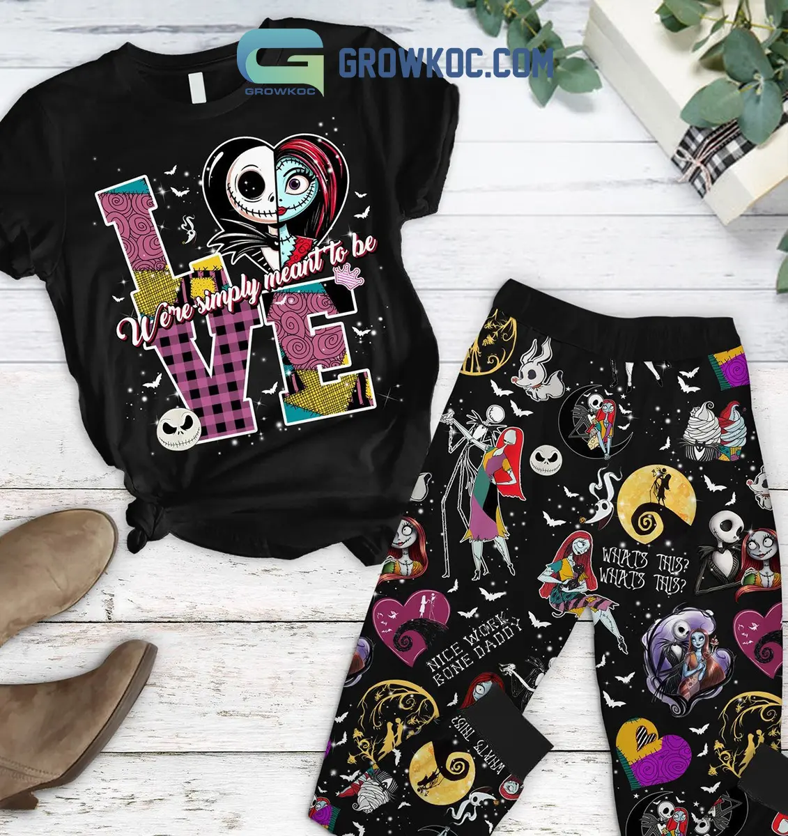 The Nightmare Before Christmas Couple Valentine Fleece Pajamas Set2B1 cFwFF