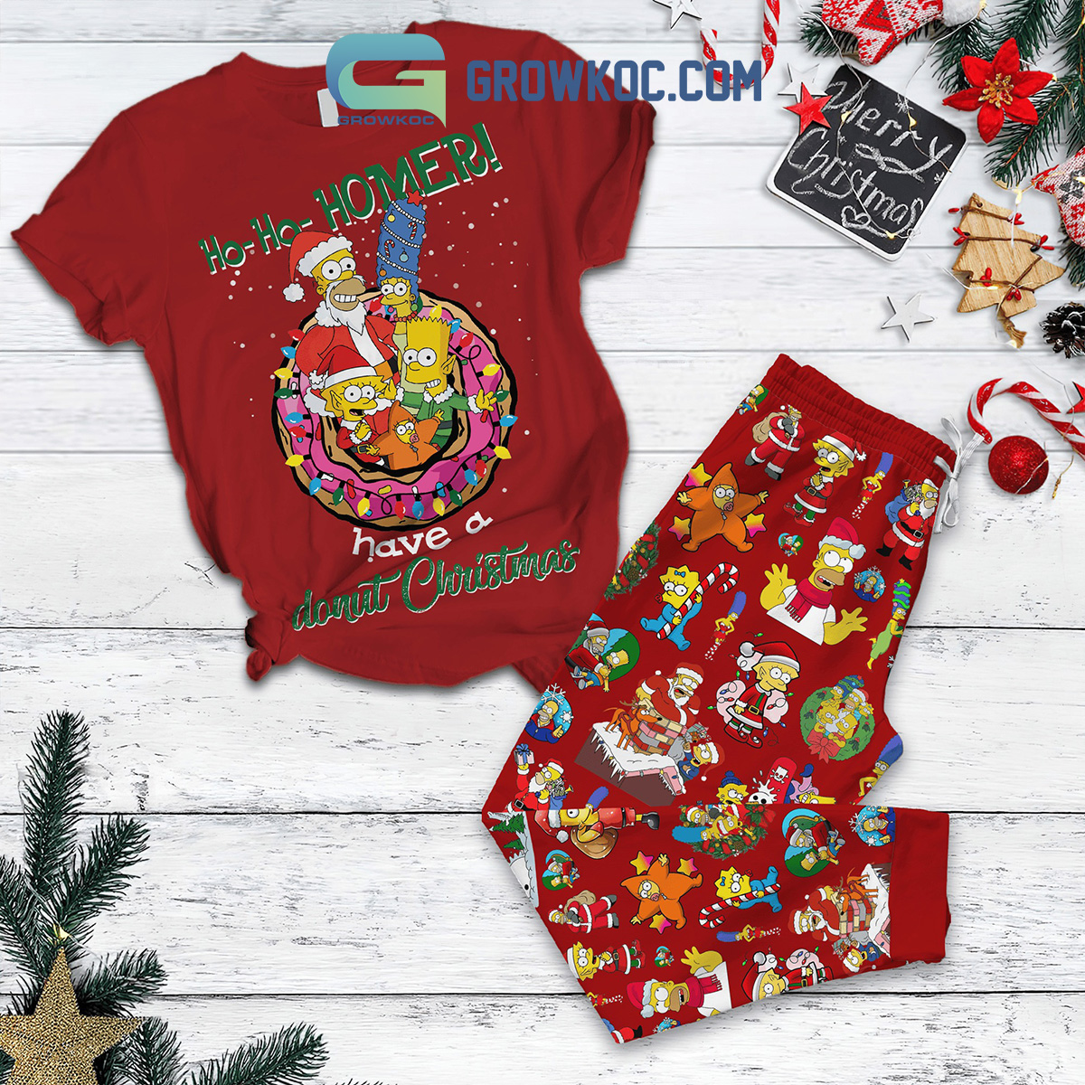 The Simpsons Ho Ho Homer Have A Donut Christmas Fleece Pajamas Set2B0 nUCZx