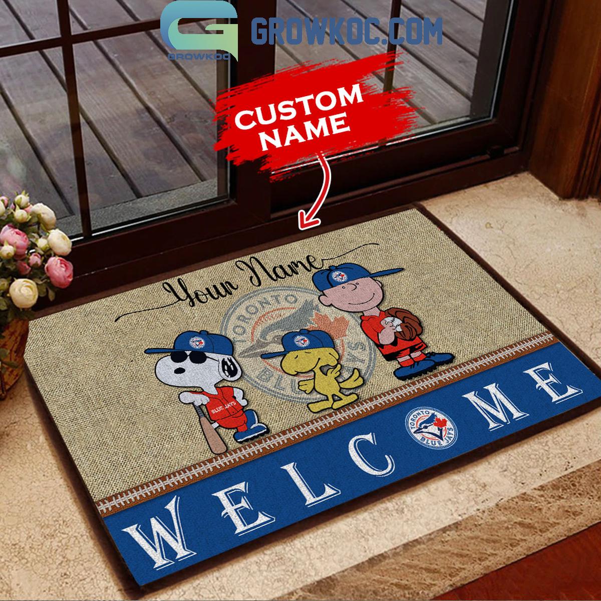 Toronto Blue Jays Snoopy Personalized Fan Doormats 1 8Gz5G