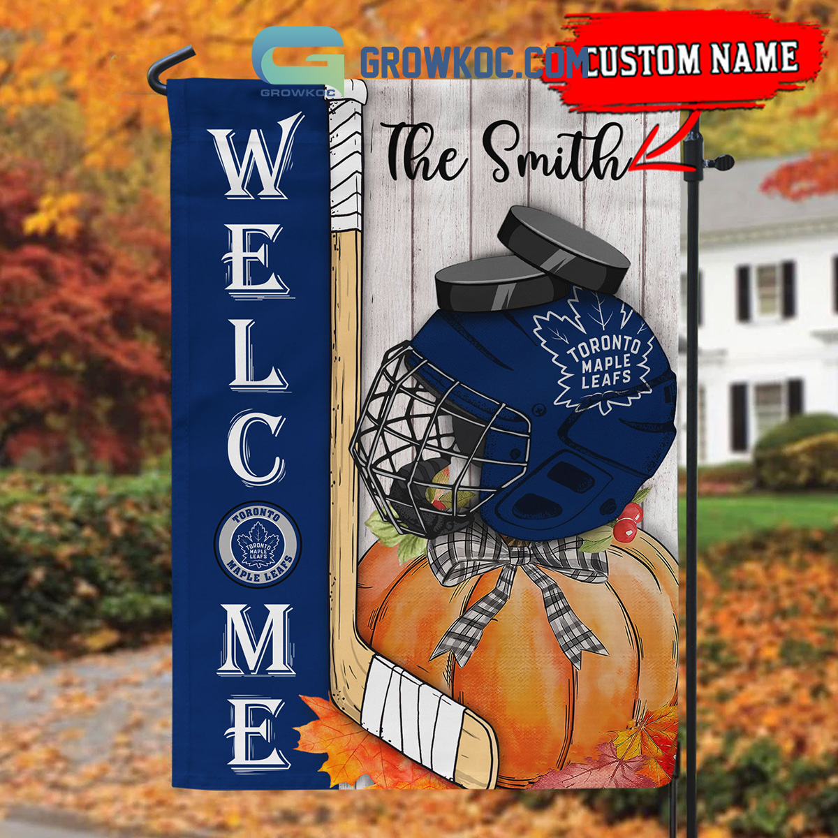 Toronto Maple Leafs NHL Welcome Fall Pumpkin Personalized House Garden Flag2B1 IeJ7g