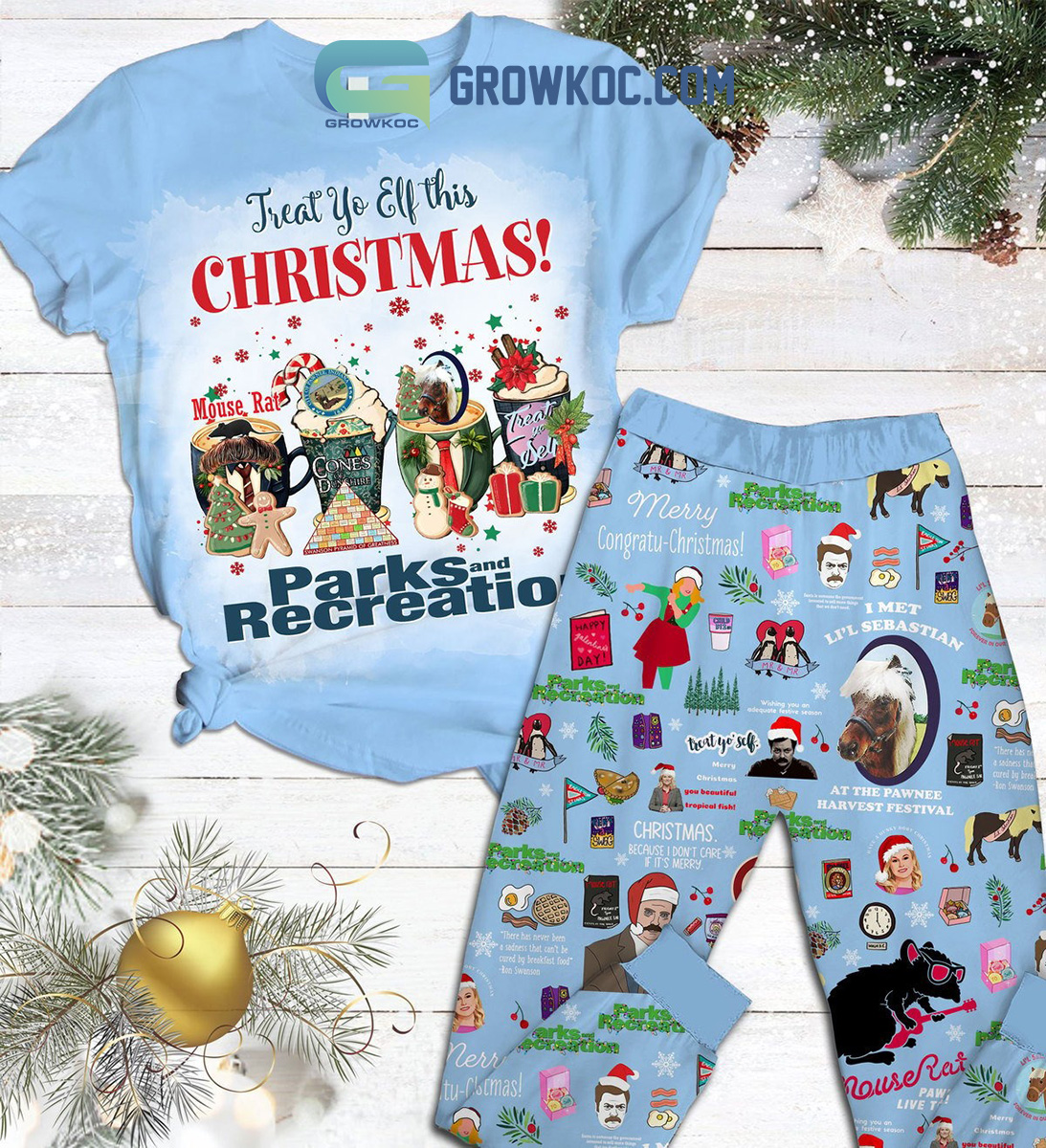 Treat Yp Elf This Christmas Parks And Recreation Fleece Pajamas Set2B1 E0O0p