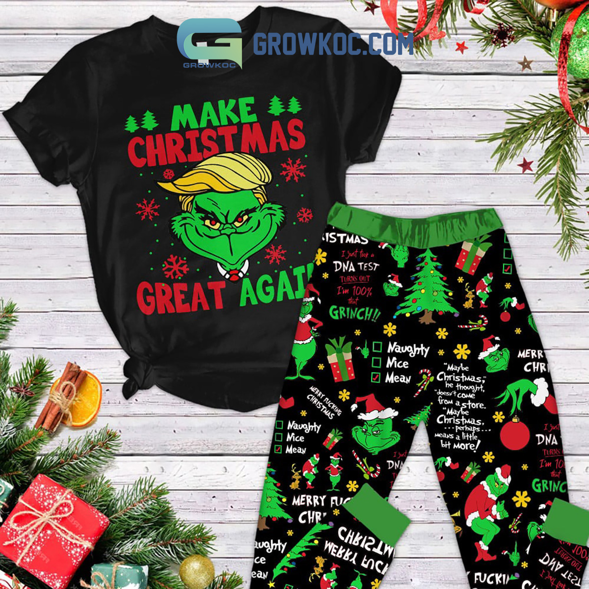 Trump Make Christmas Great Again Fleece Pajamas Set2B1 PPsBc