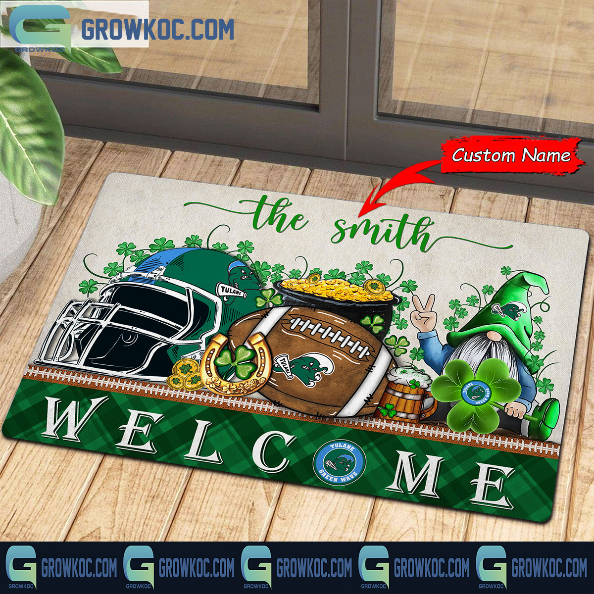 Tulane Green Wave St. Patricks Day Shamrock Personalized Doormat2B1 mj6Ha