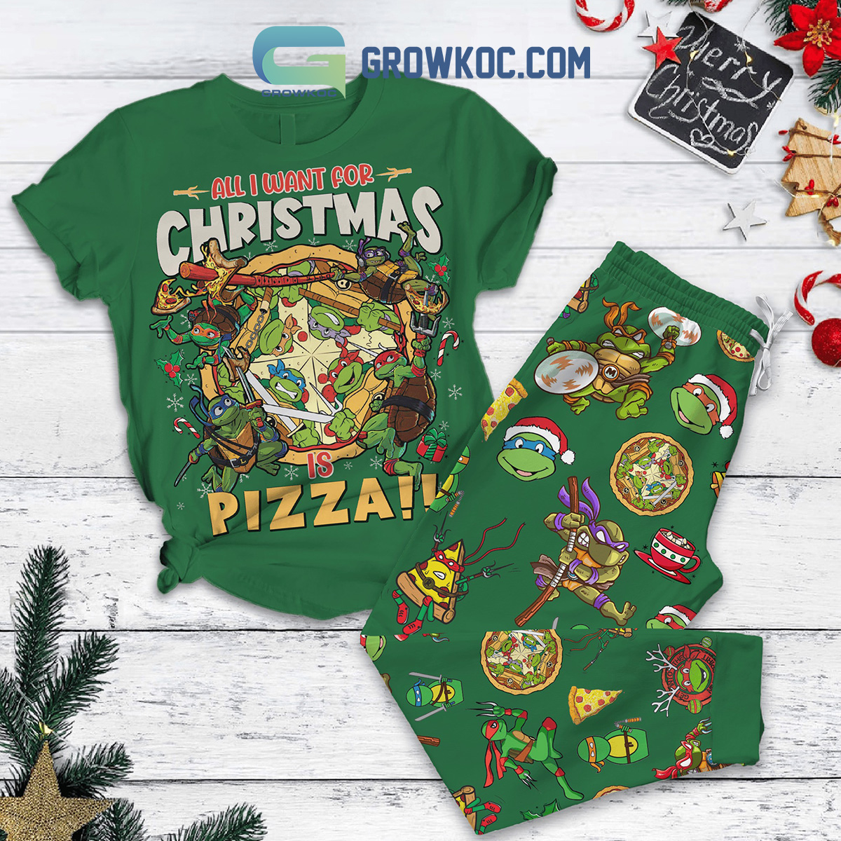 Turtles All I Want For Christmas Is Pizza Pajamas Set2B1 yIJaD