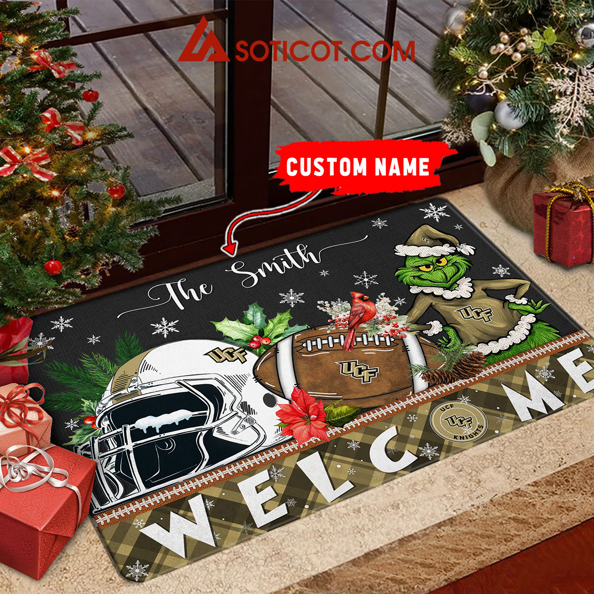 UCF Knights Grinch Welcome Christmas Football Personalized Doormat2B1 PMUob