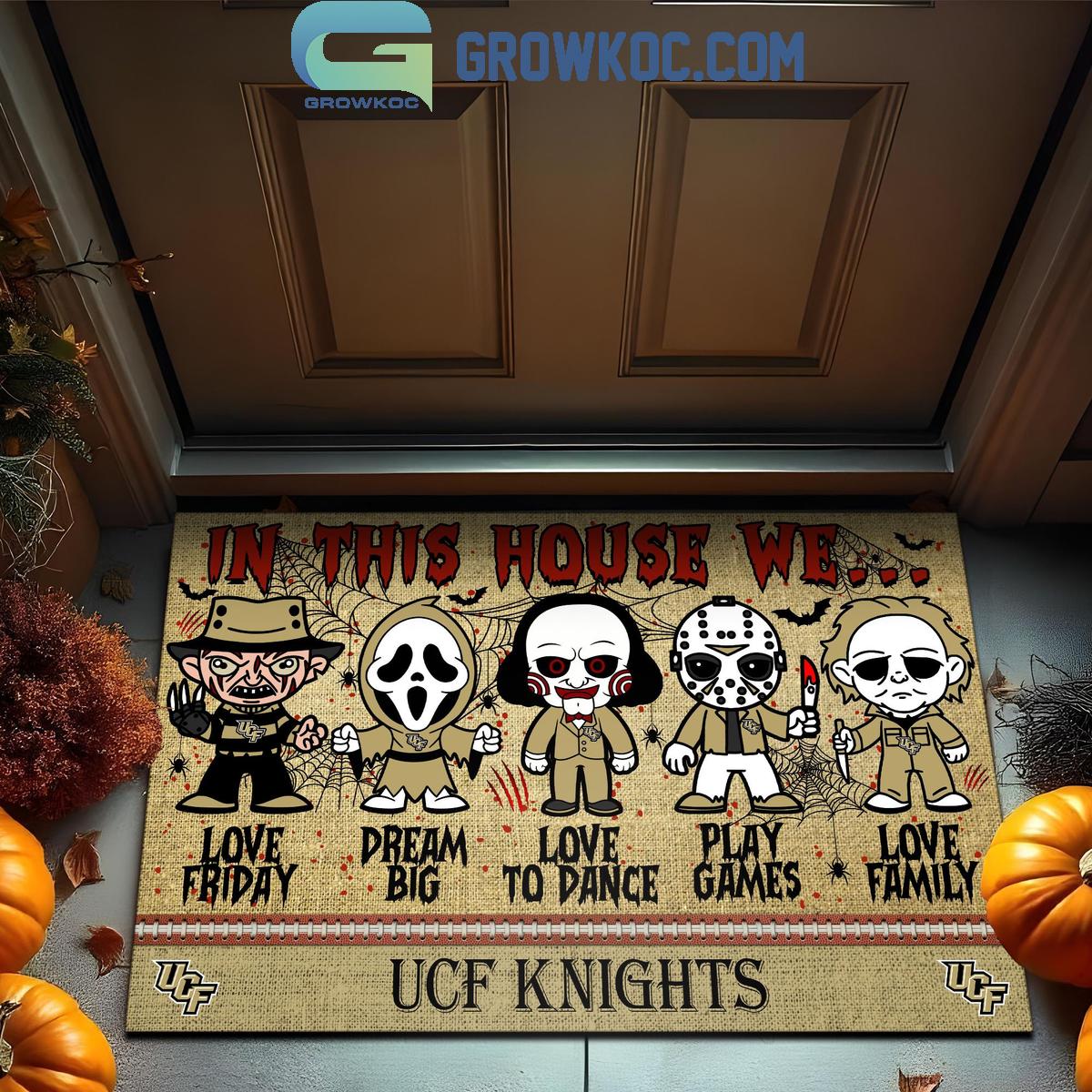 UCF Knights In This House We Love Halloween Horror Movies Doormat 1 NoZ6w