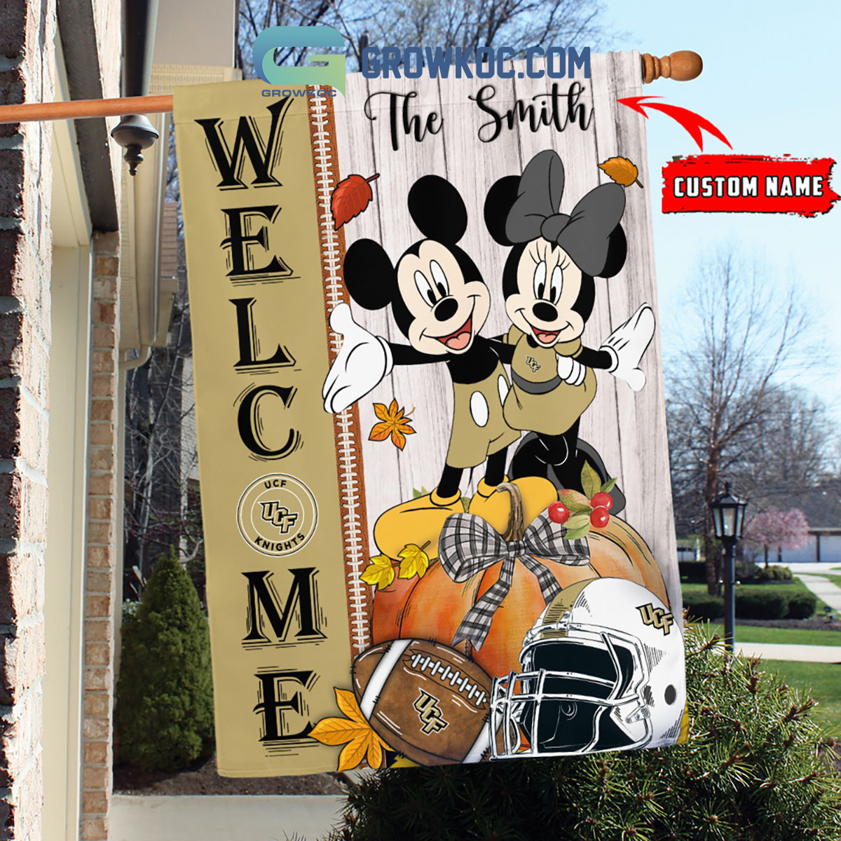 UCF Knights NCAA Disney Mickey Minnie Welcome Fall Pumpkin Personalized House Garden Flag2B1 7VHXz