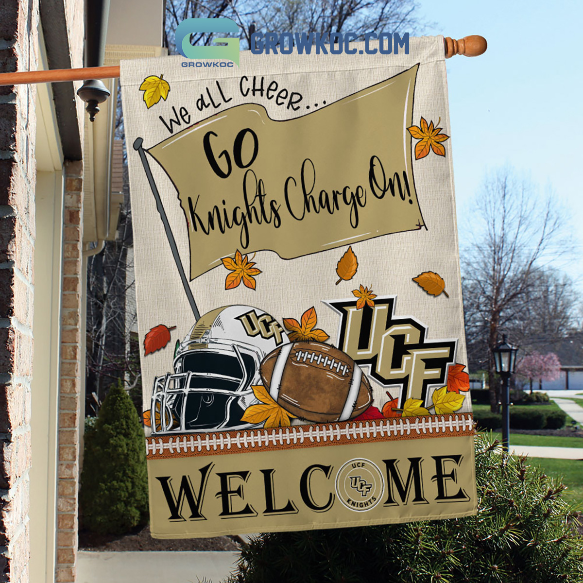 UCF Knights NCAA Welcome We All Cheer Go Kinghts Charge On House Garden Flag2B1 U17MA