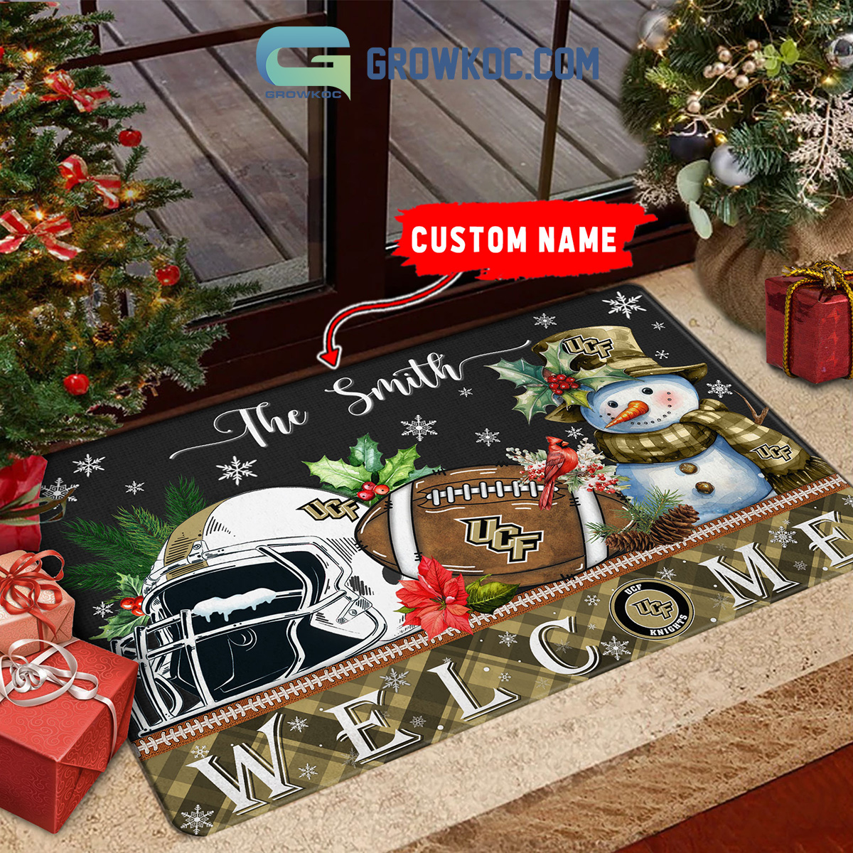 UCF Knights Snowman Welcome Christmas Football Personalized Doormat2B1 j2I1g