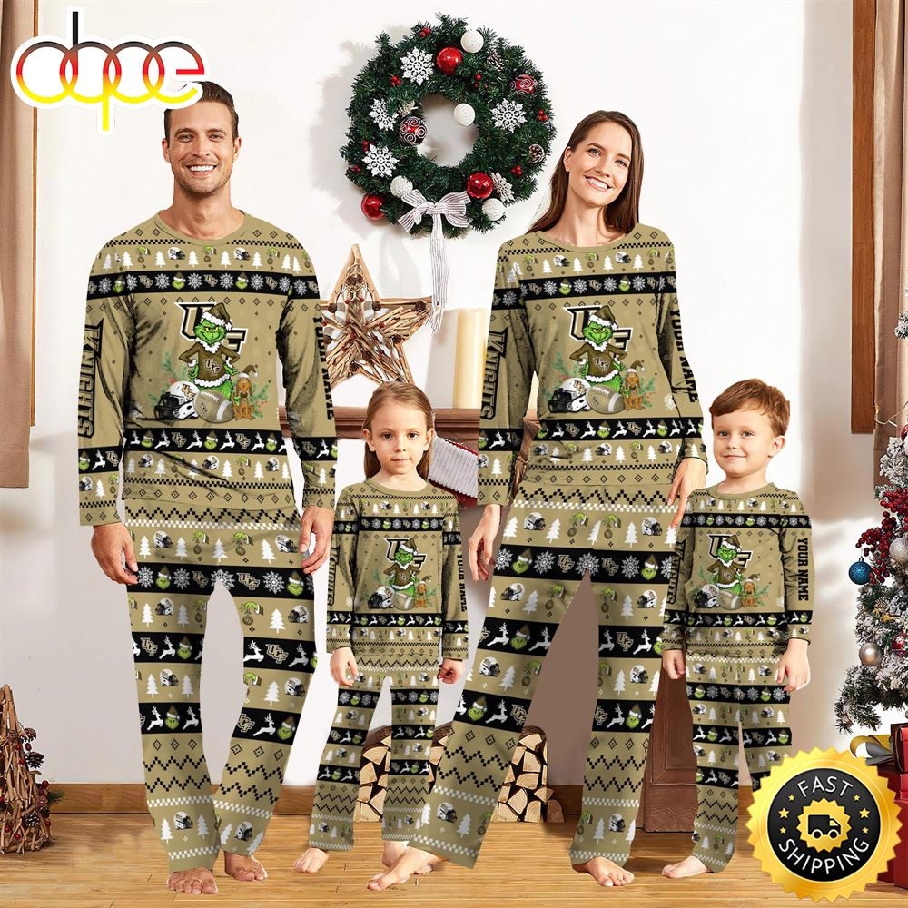 UCF Knights NCAA Custom Name Grinch Christmas And Sport Team Pajama Set azpuio