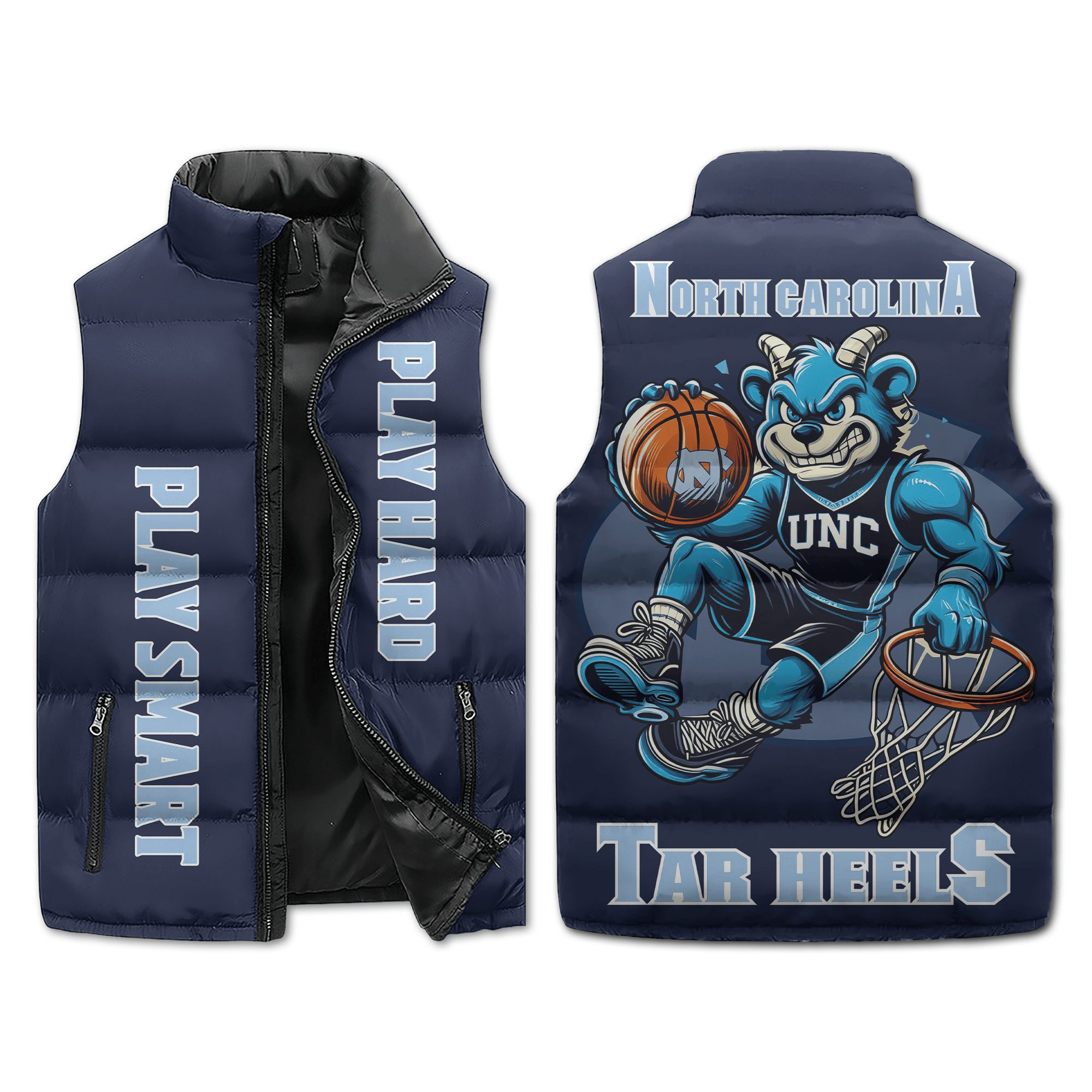 UNC Basketball Puffer Sleeveless Jacket Play Hard Play Smart2B1 4rsSC