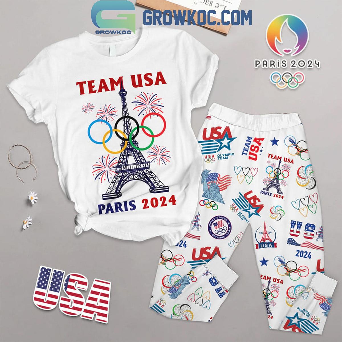 USA Olympic Paris 2024 Fan Best Team Fleece Pajamas Set 1 9UIDY