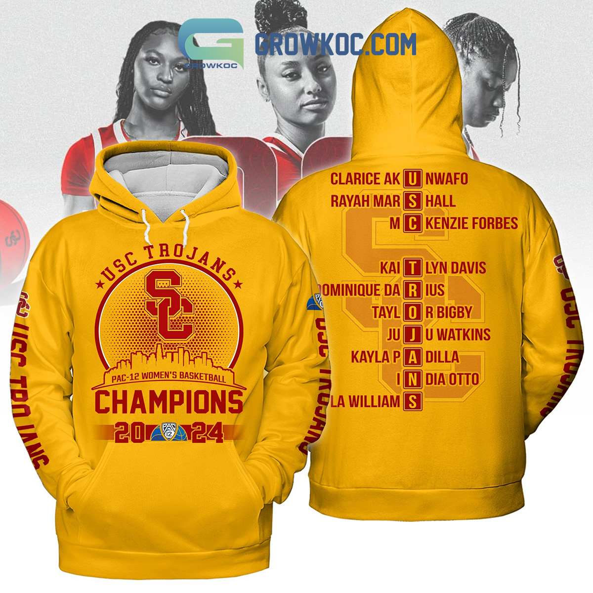 USC Trojans 2024 Pac 12 Champions Hoodie Shirts Yellow Version2B1 mUNTo