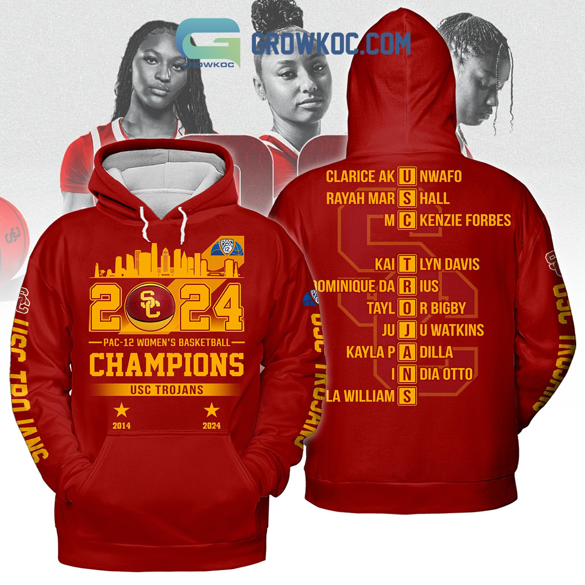 USC Trojans 2024 Pac 12 Womens Basketball Champions Red Design Hoodie Shirts2B1 VAgKS