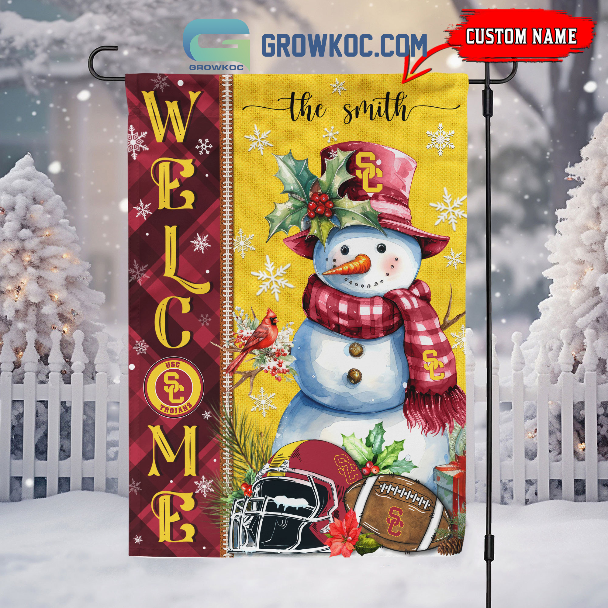 USC Trojans Football Snowman Welcome Christmas House Garden Flag2B1 xM90L