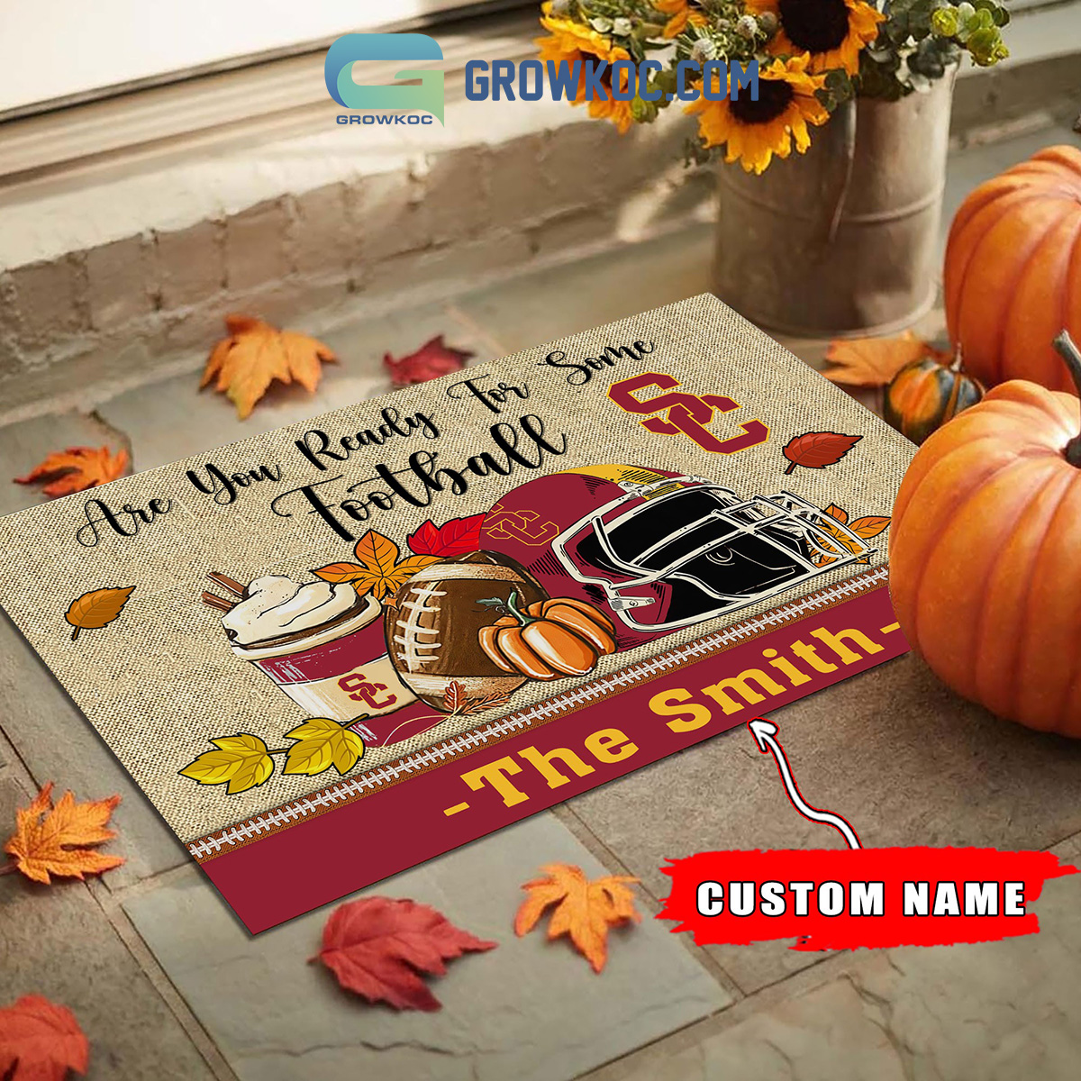 USC Trojans NCAA Fall Pumpkin Are You Ready For Some Football Personalized Doormat2B1 Hbg6c