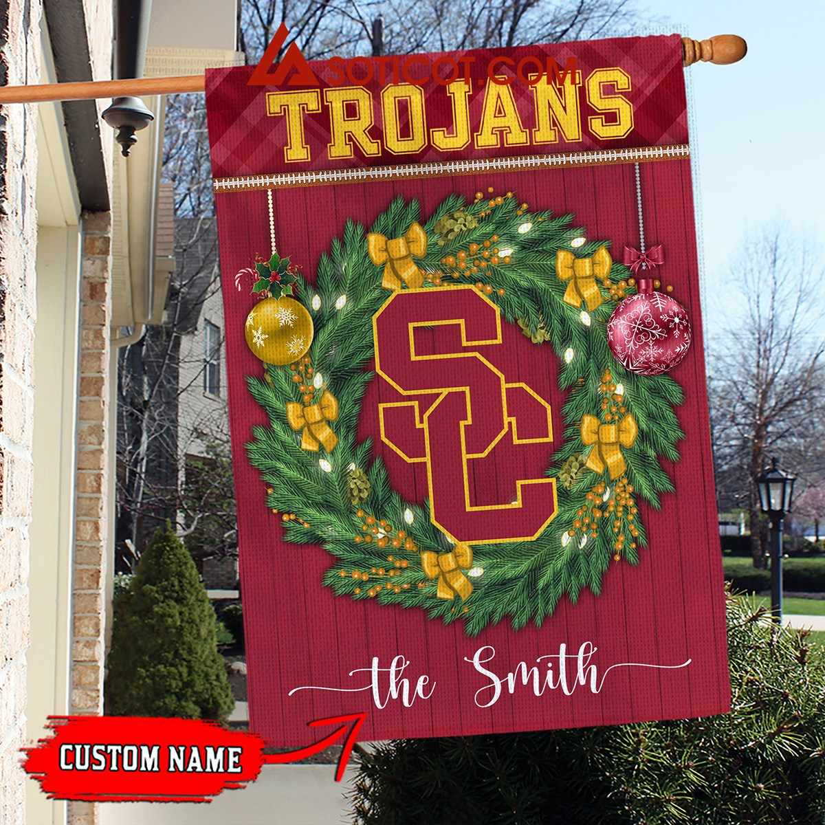 USC Trojans NCAA Football Christmas Personalized House Garden Flag2B1 y02Zp