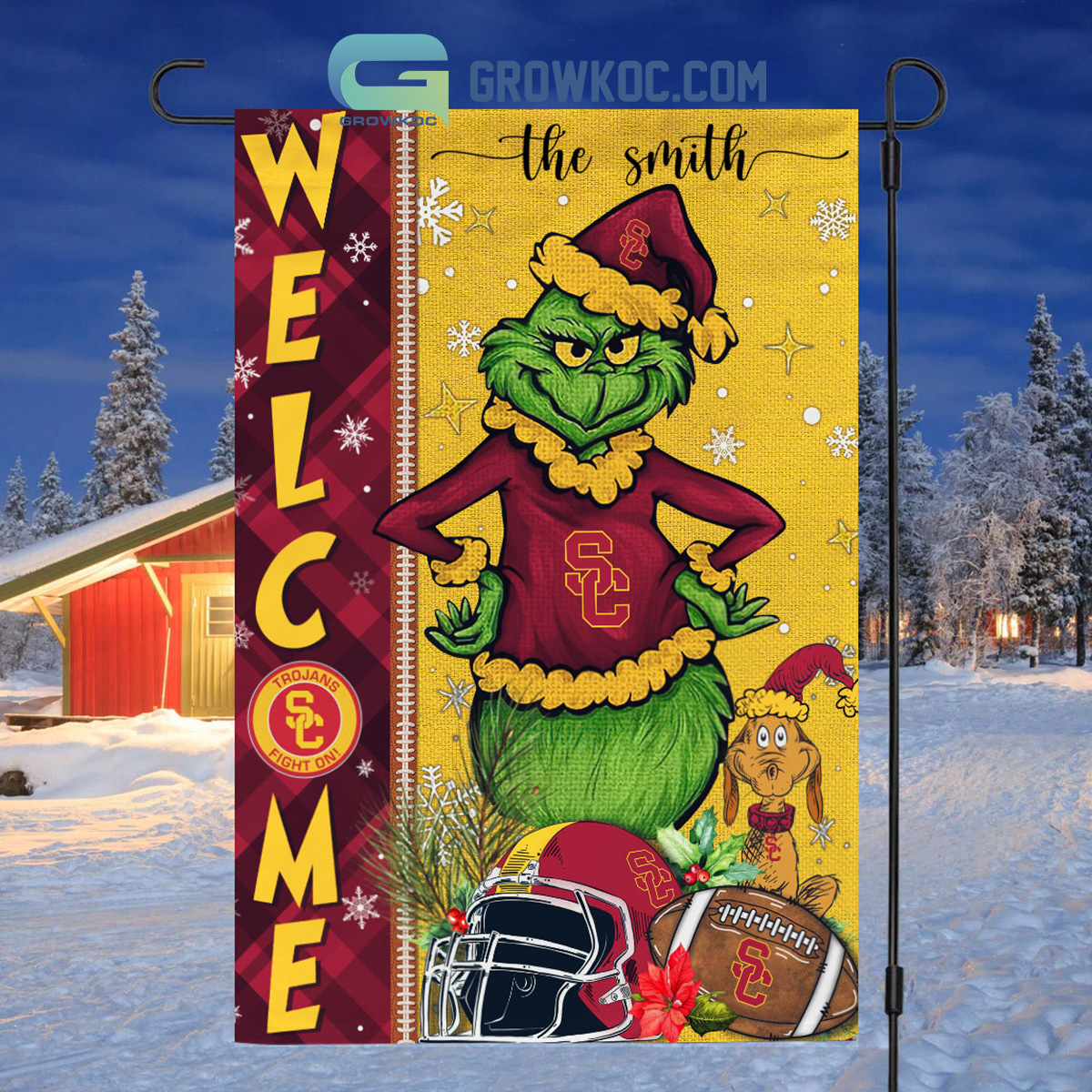 USC Trojans NCAA Grinch Football Welcome Christmas House Garden Flag2B1 GnqGL