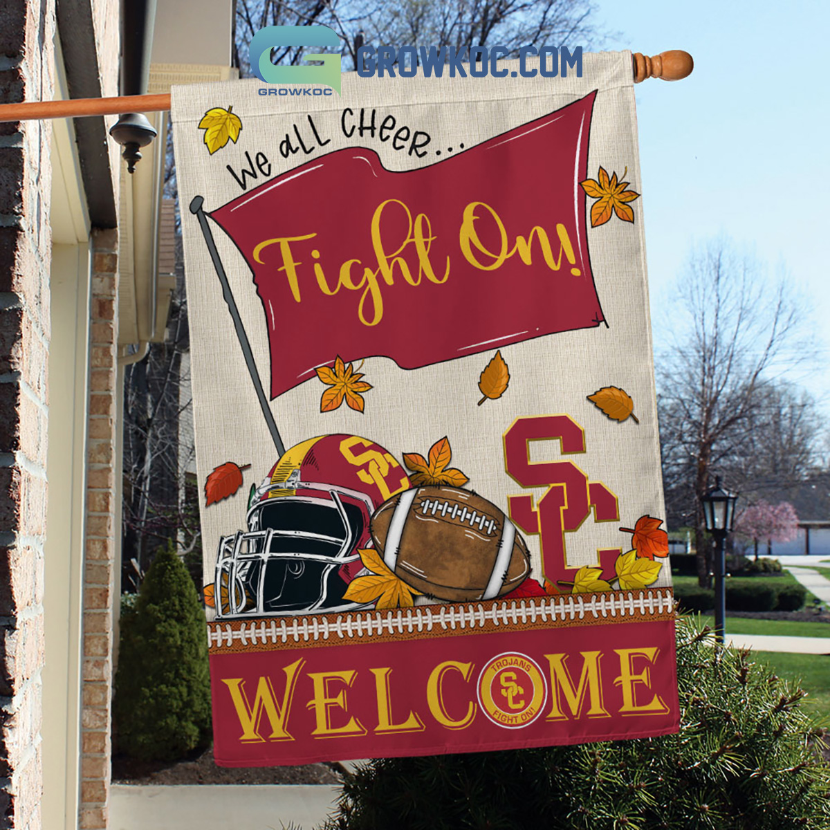 USC Trojans NCAA Welcome We All Cheer Fight On House Garden Flag2B1 Sf4jY