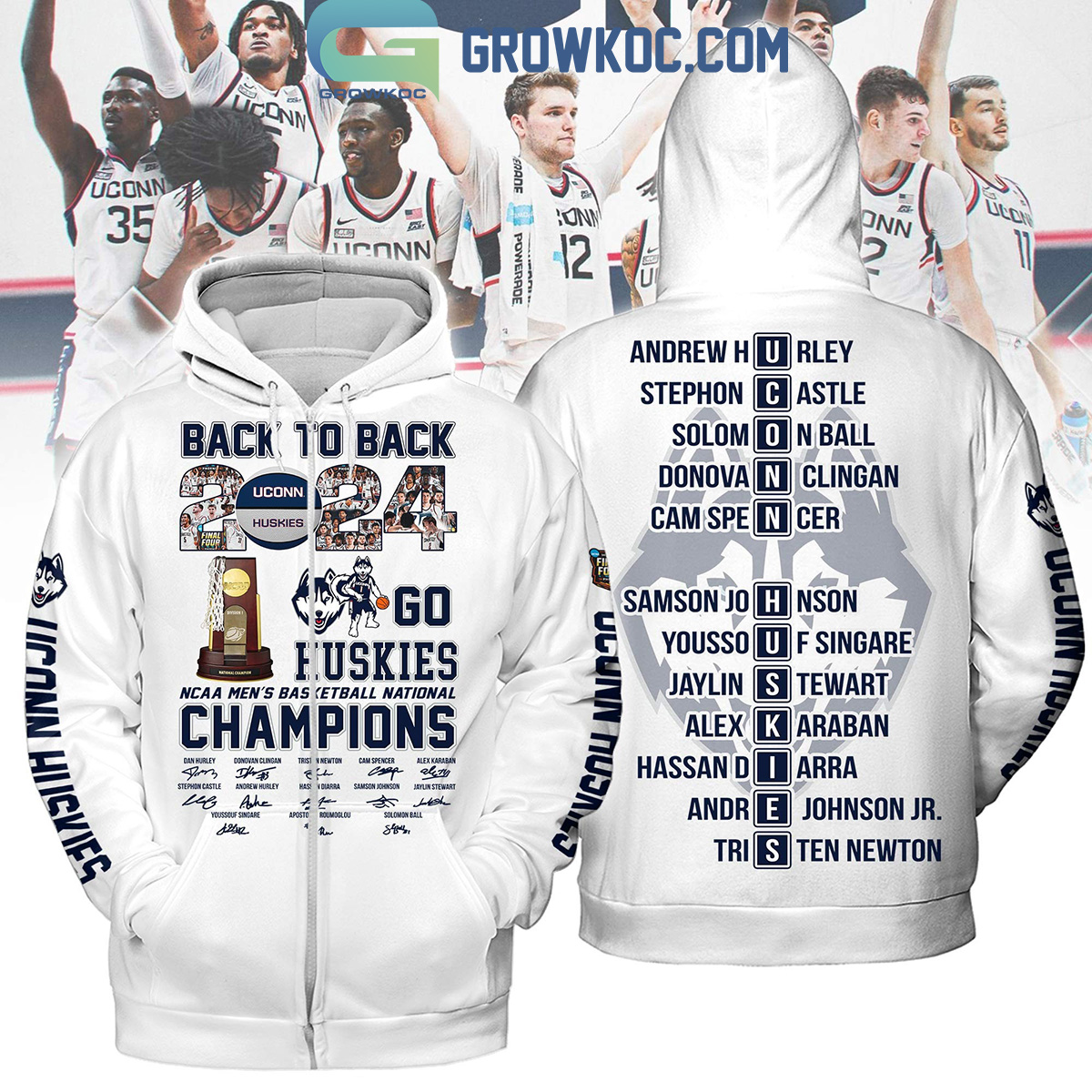 Uconn Huskies Back To Back 2024 Basketball National Champions White Design Hoodie T Shirt2B1 Z7Ial