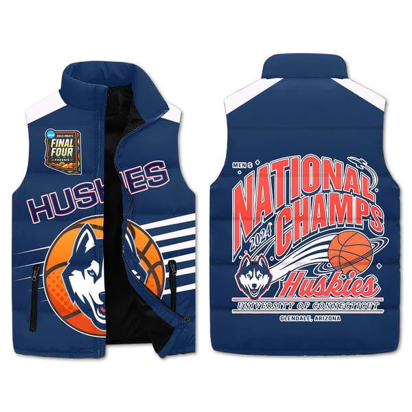 Uconn Huskies Back to Back Champions 2024 Puffer Sleeveless Jacket2B1 wHfUm